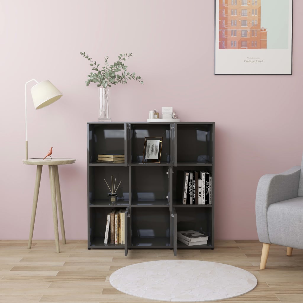 

vidaXL Boekenkast 90x30x90 cm spaanplaat hoogglans grijs