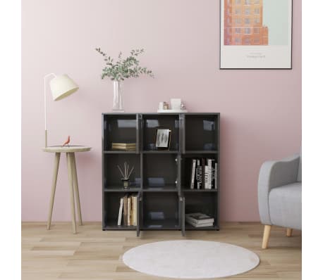 vidaXL Bokhylle høyglans grå 90x30x90 cm konstruert tre