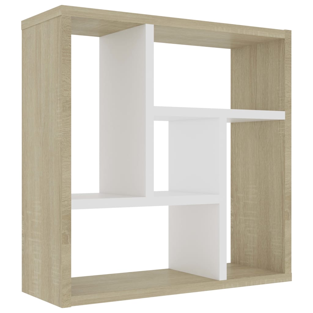 

vidaXL Wall Shelf White and Sonoma Oak 17.8"x6.3"x17.8" Engineered Wood