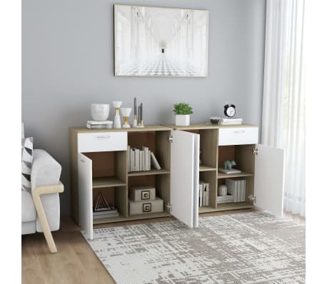 vidaXL &Scaron;oninė spintelė, baltos ir ąžuolo spalvos, 160x36x75cm, MDP