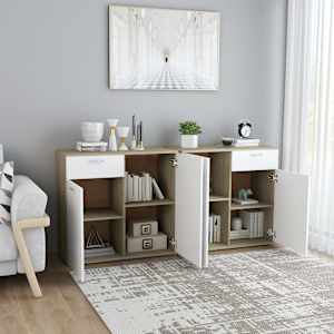 vidaXL &Scaron;oninė spintelė, baltos ir ąžuolo spalvos, 160x36x75cm, MDP