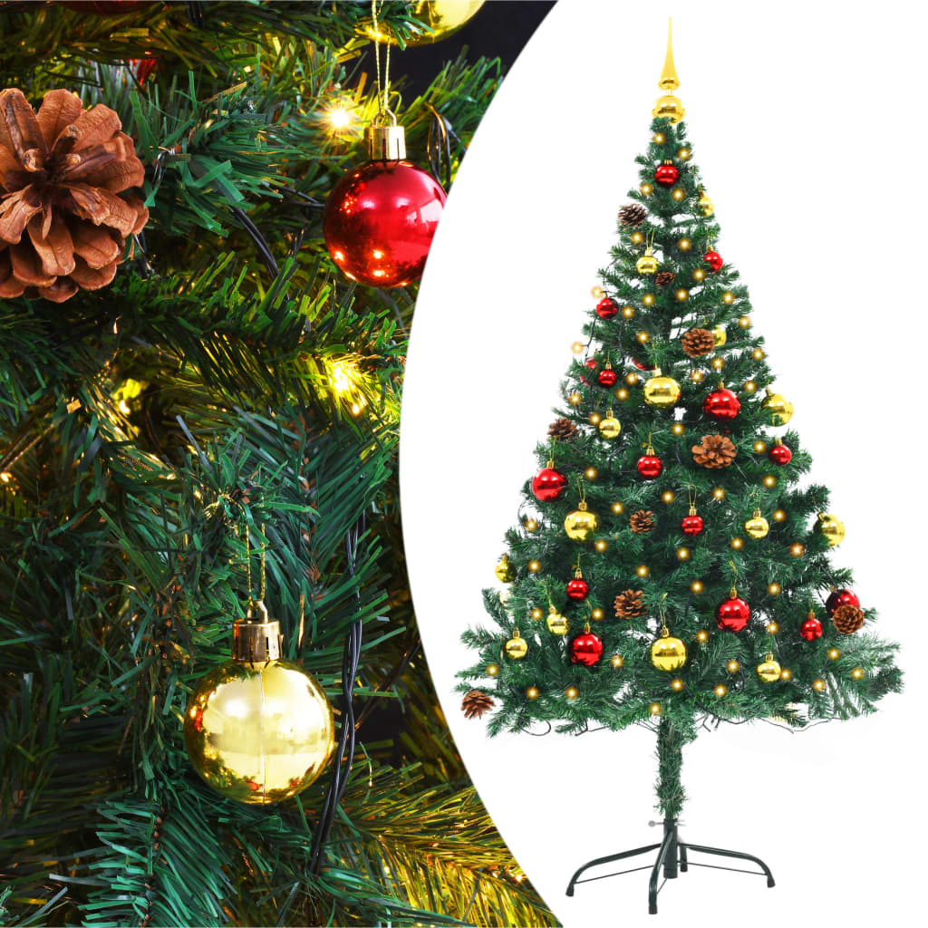 vidaXL Künstlicher Weihnachtsbaum mit Beleuchtung & Kugeln Grün 150 cm