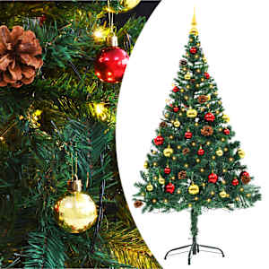 Vánoční stromek s LED osvětlením a baňkami zelený 150 cm