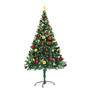 Vánoční stromek s LED osvětlením a baňkami zelený 150 cm - obrázek 3