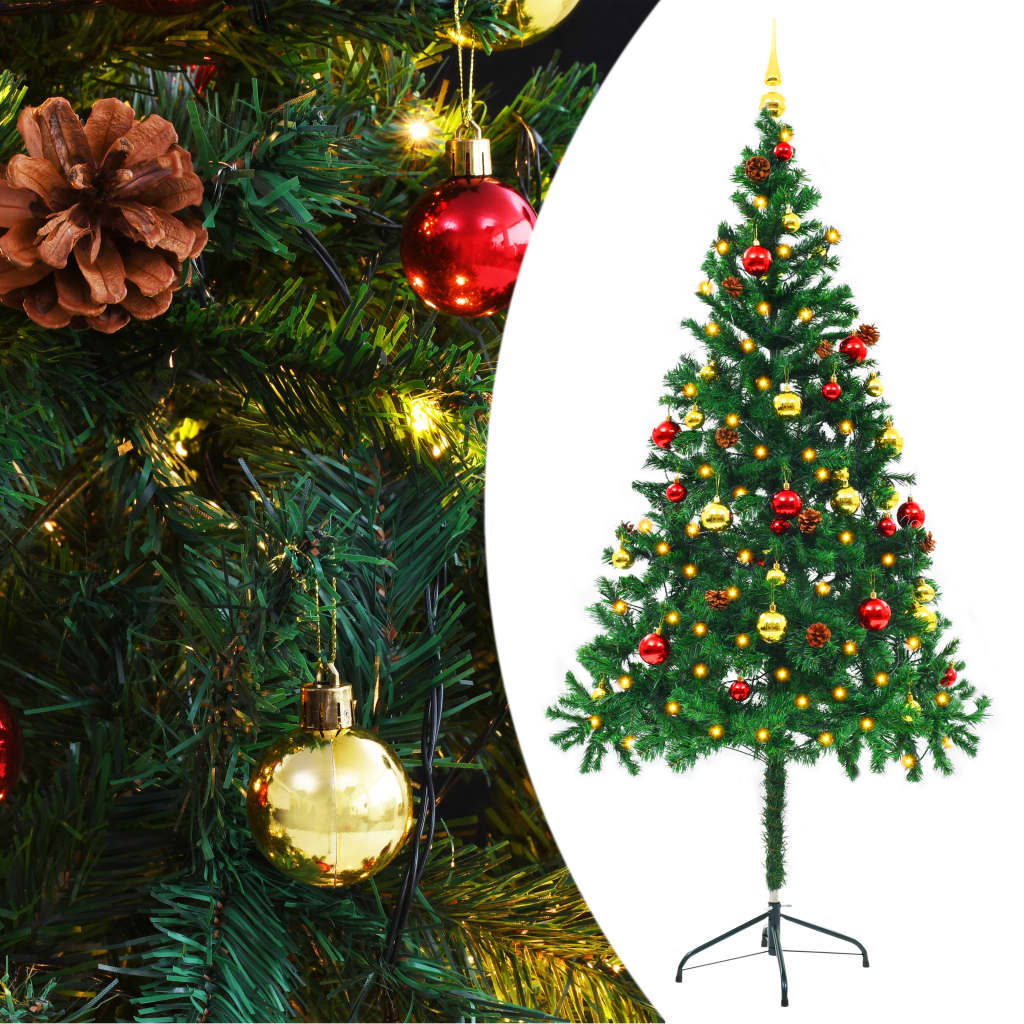 vidaXL Künstlicher Weihnachtsbaum mit Beleuchtung & Kugeln Grün 180 cm