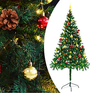 Vánoční stromek s LED osvětlením a baňkami zelený 180 cm - obrázek 1