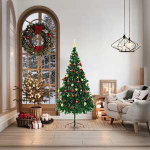 Vánoční stromek s LED osvětlením a baňkami zelený 180 cm - obrázek 2