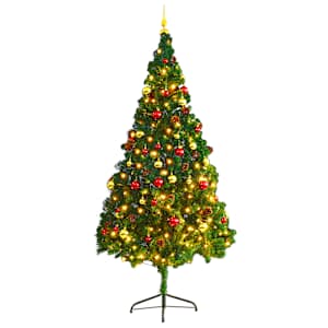 Vánoční stromek s LED osvětlením a baňkami zelený 210 cm - obrázek 3