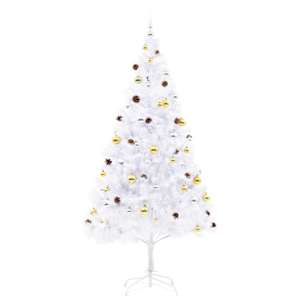 Vánoční stromek s LED osvětlením a baňkami bílý 210 cm - obrázek 3