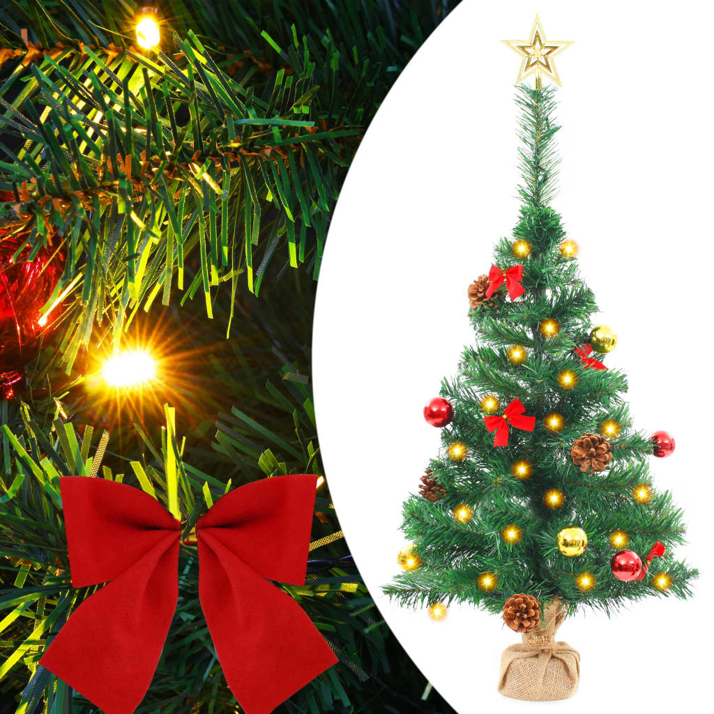 kunstigt juletræ med julekugler og LED-lys 64 cm grøn - Manillo.dk