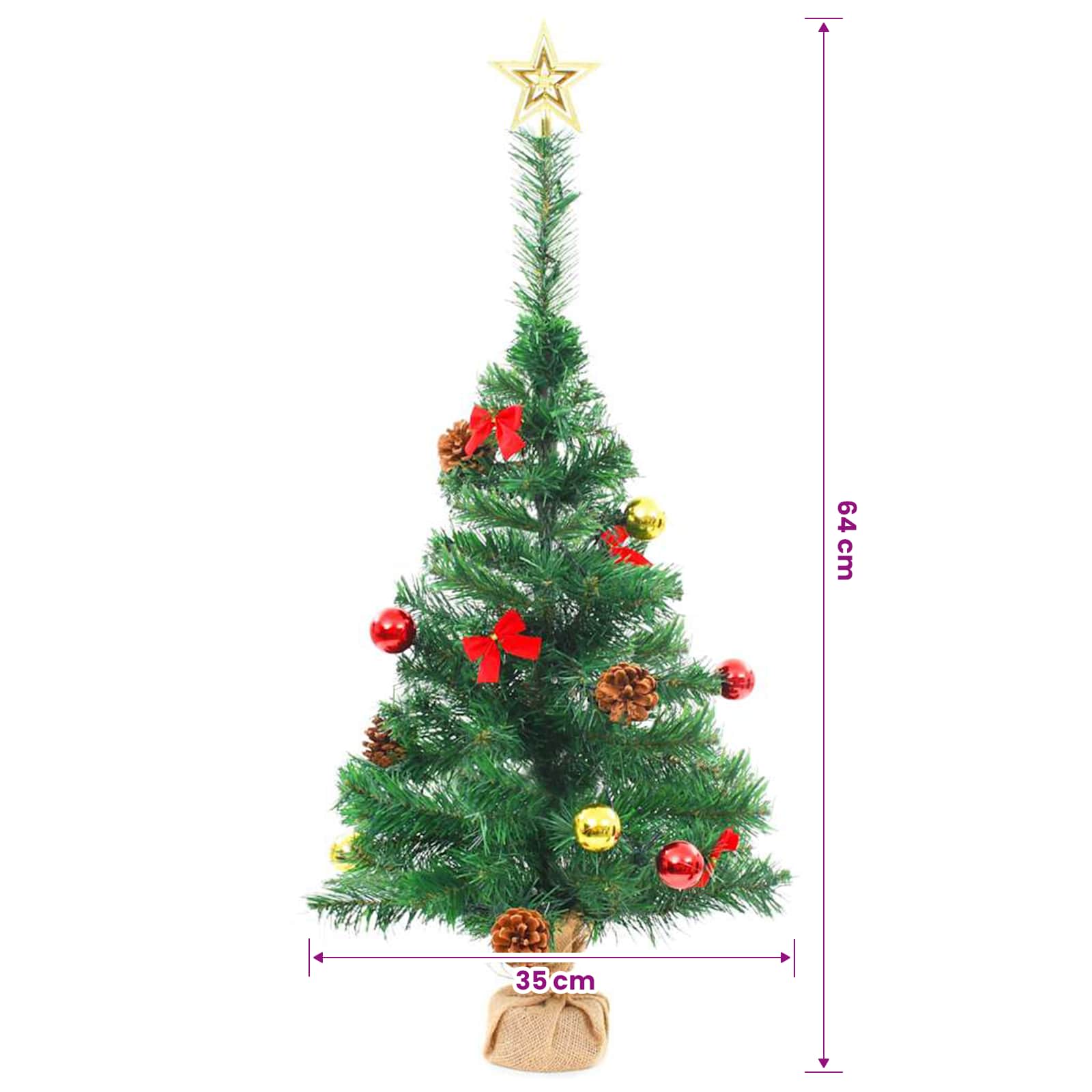 Vánoční stromek s LED osvětlením a baňkami zelený 64 cm 321505