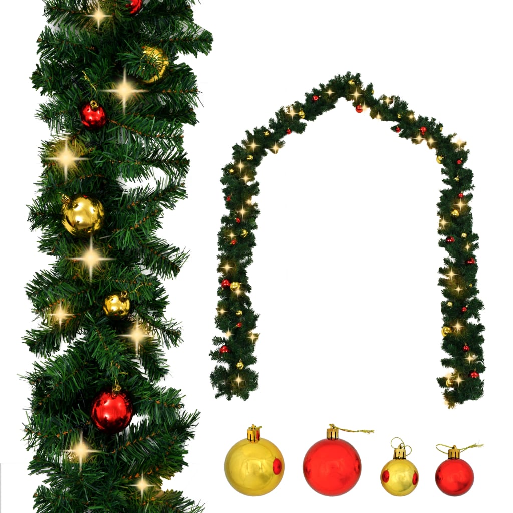 

vidaXL Christmas Garland with Baubles and LED Lights Green 32.8' PVC