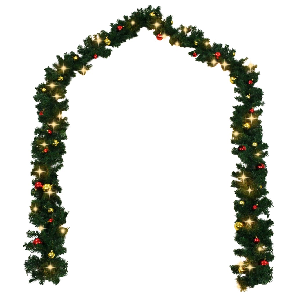 Christmas Garland Artificial Garland with Baubles and LED Lights Green vidaXL - Imagen 4 de 8