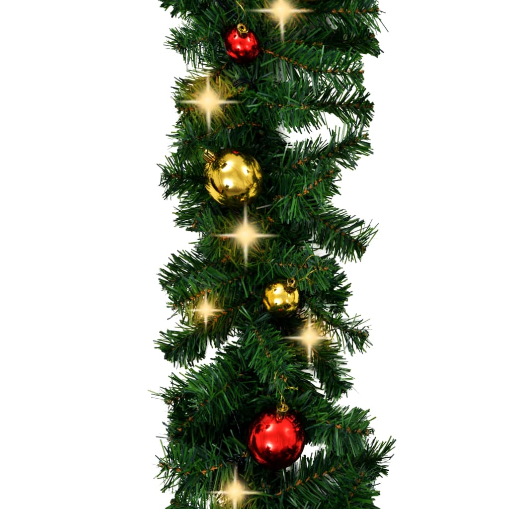 Christmas Garland Artificial Garland with Baubles and LED Lights Green vidaXL - Imagen 5 de 8