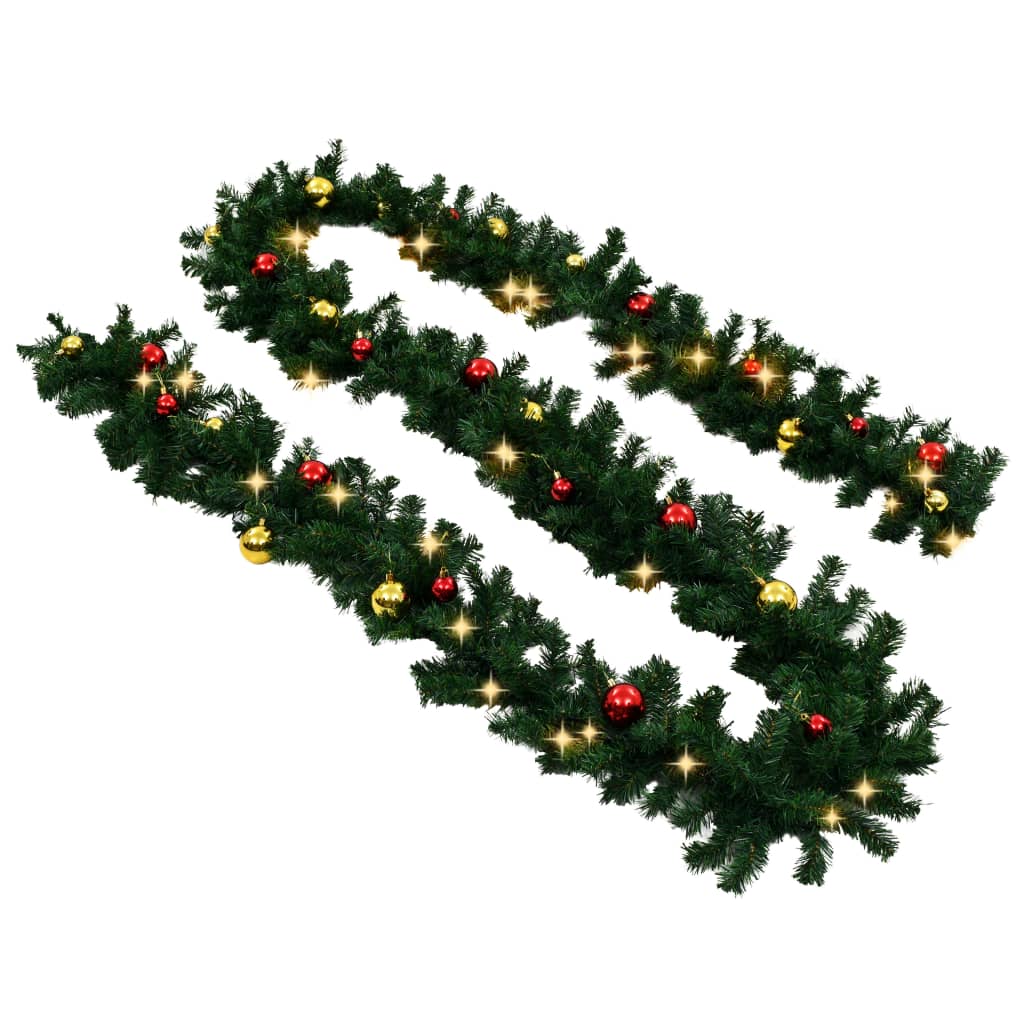 Christmas Garland Artificial Garland with Baubles and LED Lights Green vidaXL - Imagen 6 de 8