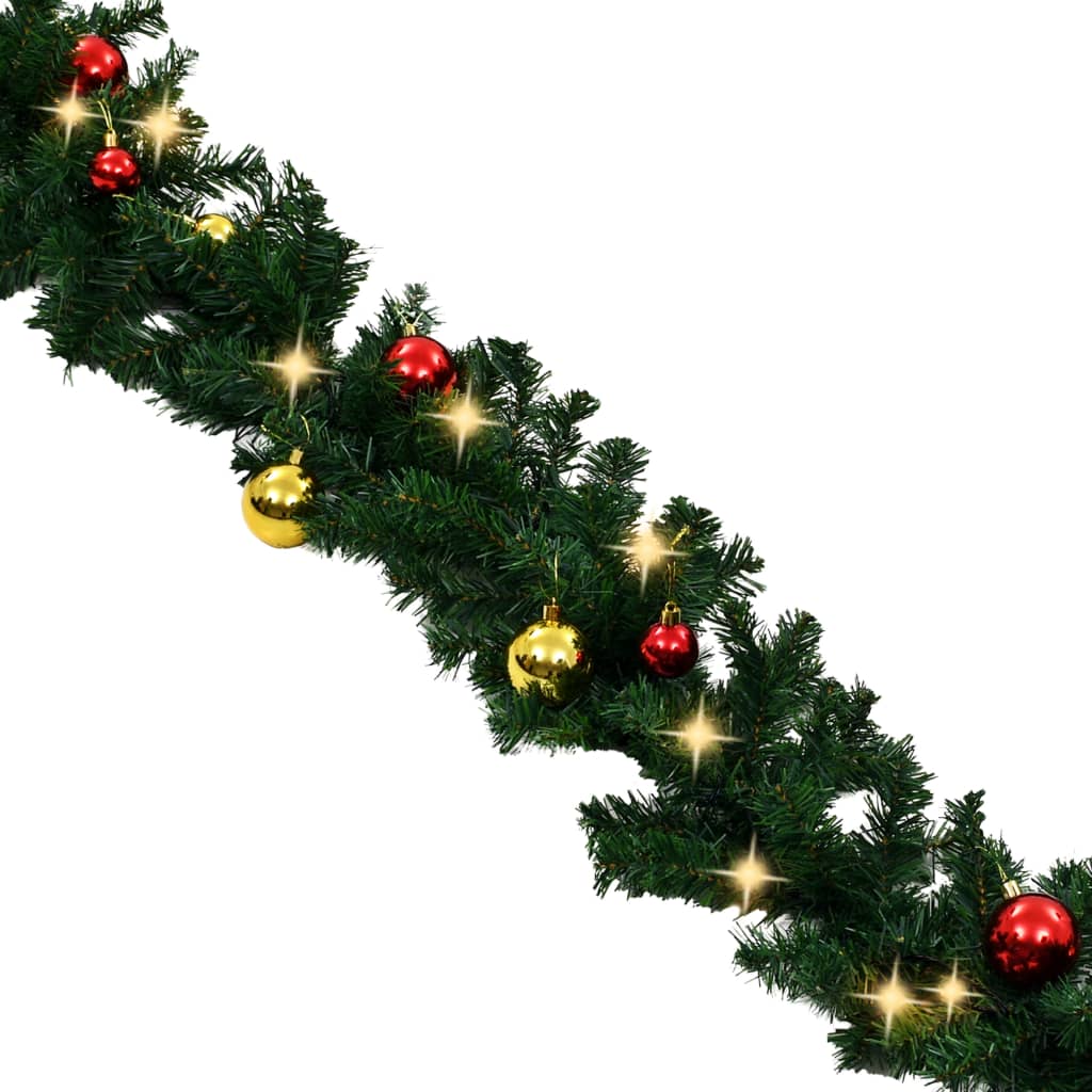 Christmas Garland Artificial Garland with Baubles and LED Lights Green vidaXL - Imagen 7 de 8