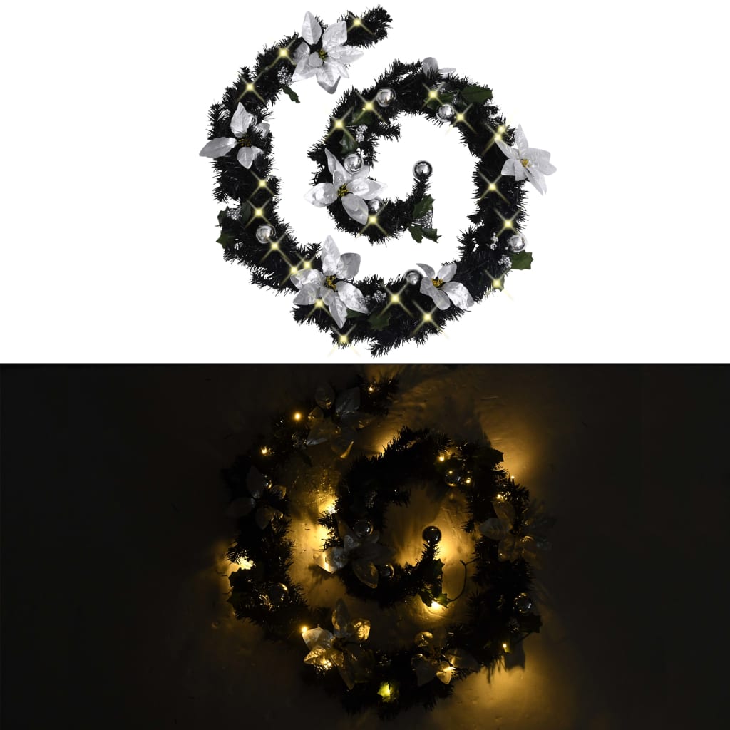 vidaXL Christmas Garland with LED Lights Black 8.9' PVC