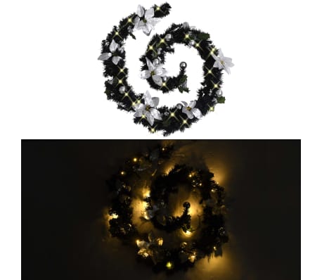 vidaXL Christmas Garland with LED Lights Black 8.9' PVC
