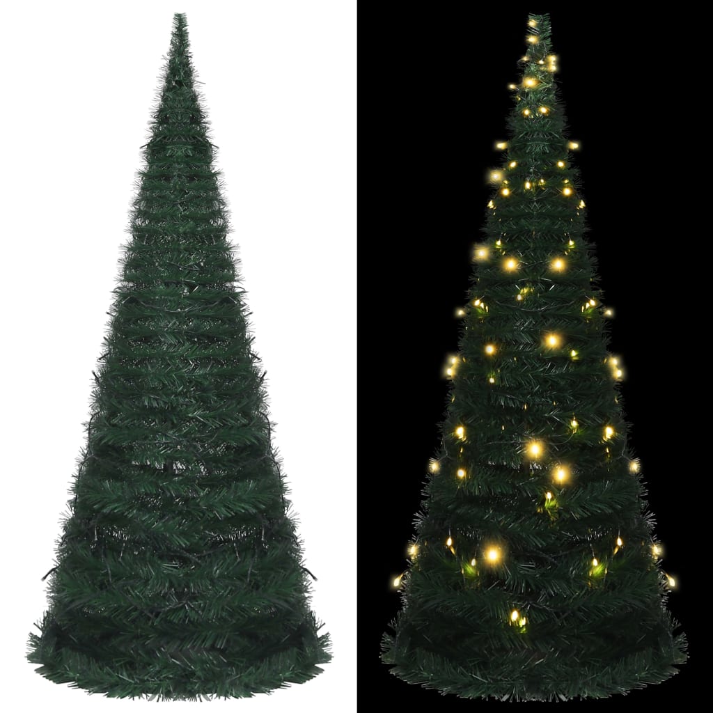 Skládací umělý vánoční stromek s LED řetězem zelený 210 cm