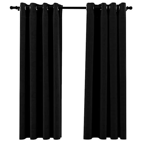 vidaXL linase v&auml;limusega pimendavad kardinad 2 tk must 140 x 175 cm