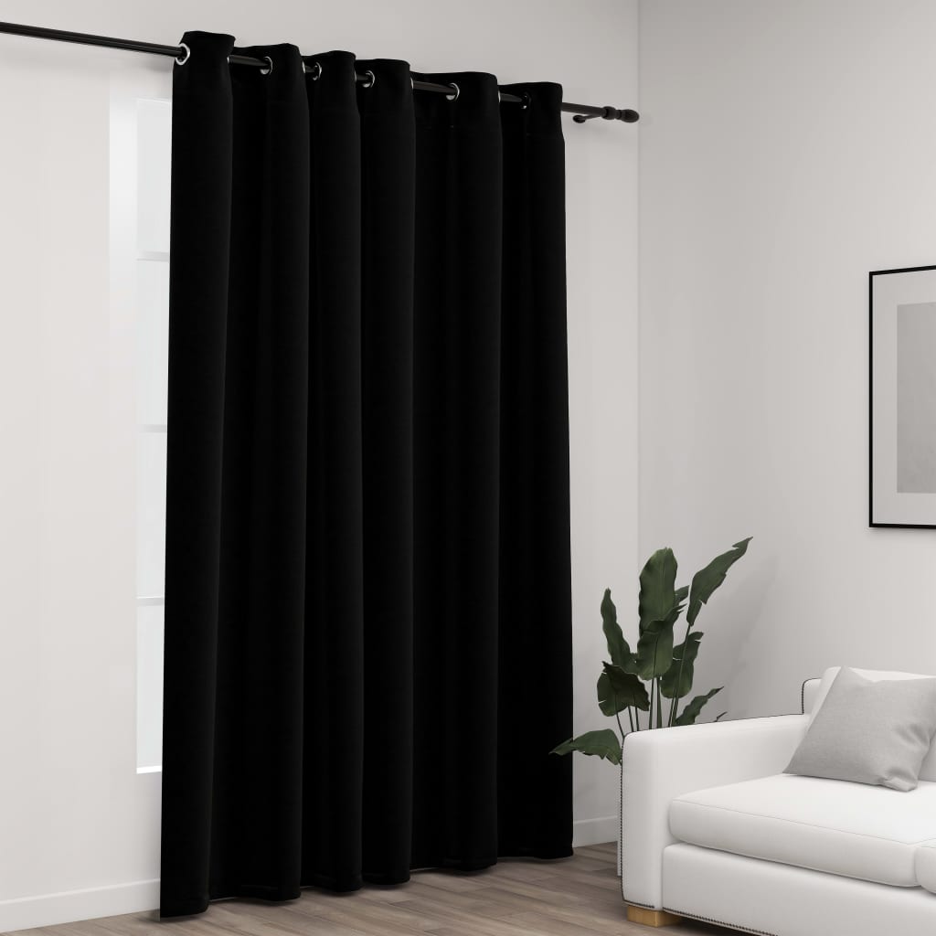 vidaXL Gordijn linnen-look verduisterend met ogen 290×245 cm zwart
