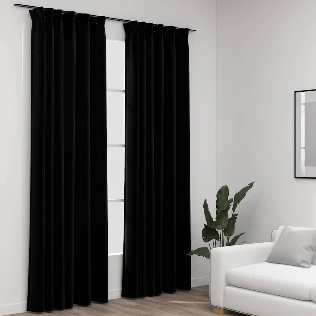 vidaXL Perdele opace aspect pânză, cârlige, 2 buc., negru, 140x225 cm