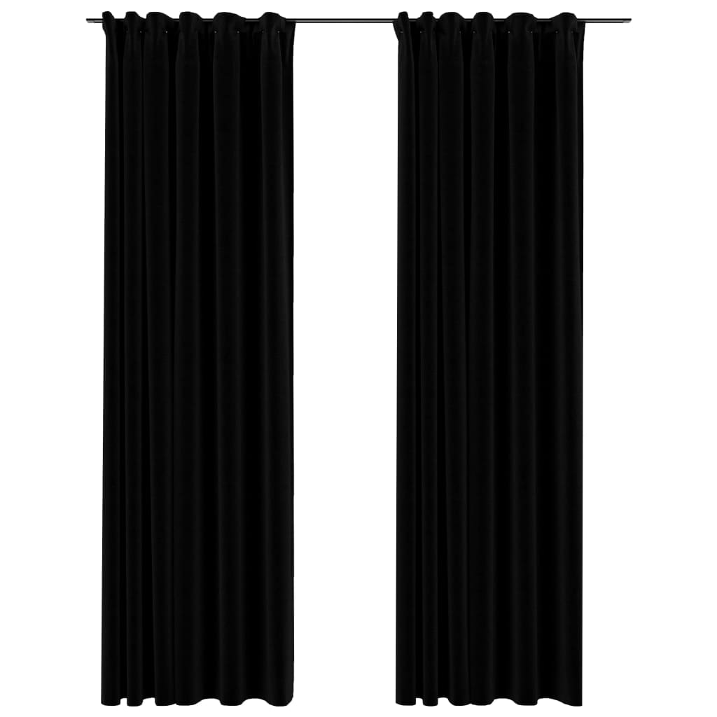Perdele opace aspect pânză, cârlige, 2 buc., negru, 140×245 cm