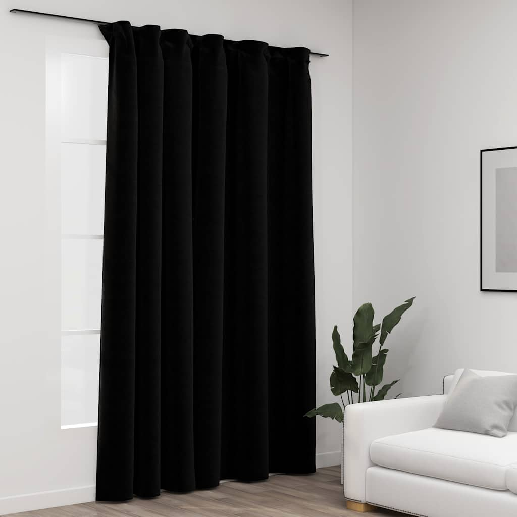 vidaXL Draperii opace, aspect de in, negru, 290 x 245 cm, cu cârlige