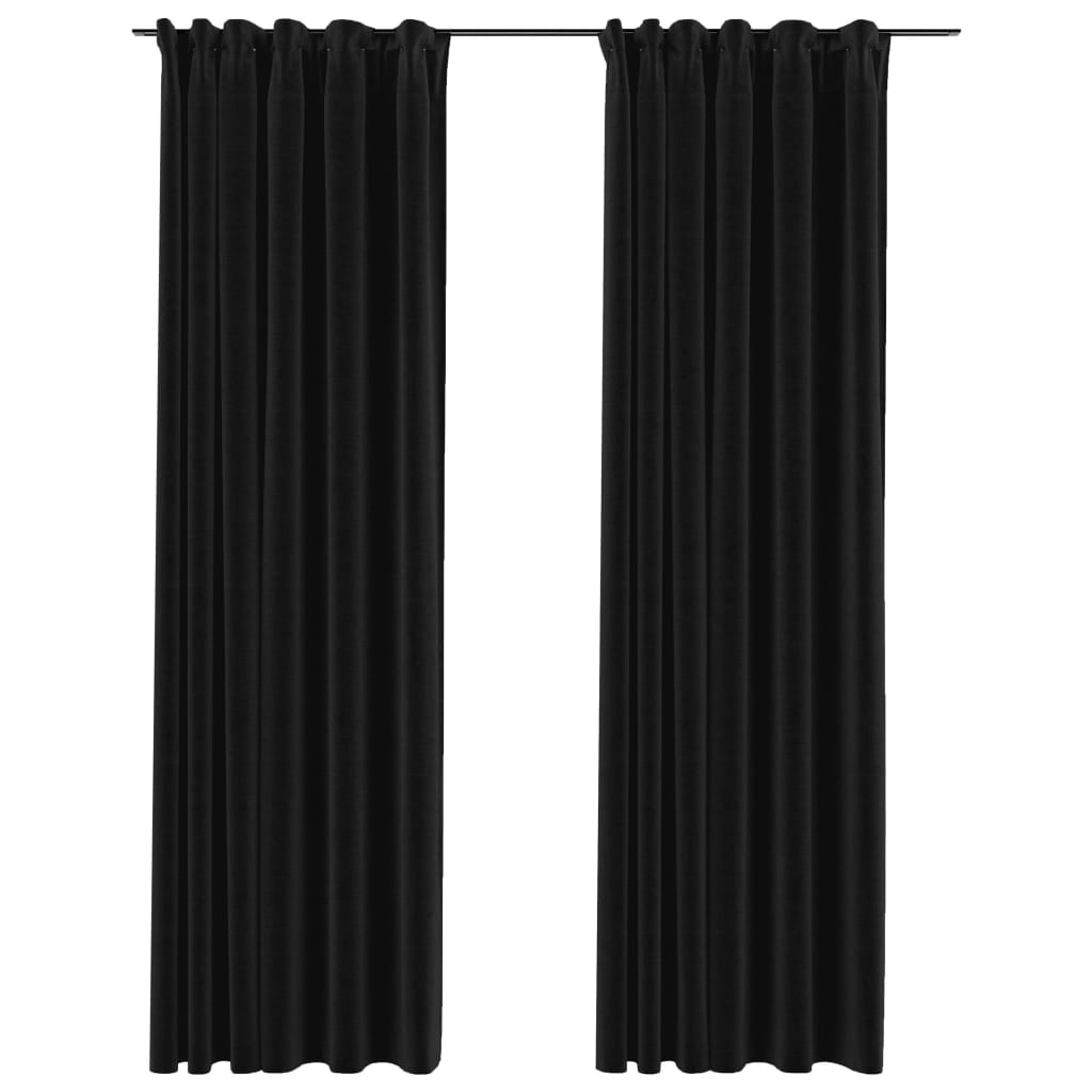 Draperii opace aspect in, cârlige, 2 buc., antracit, 140×225 cm