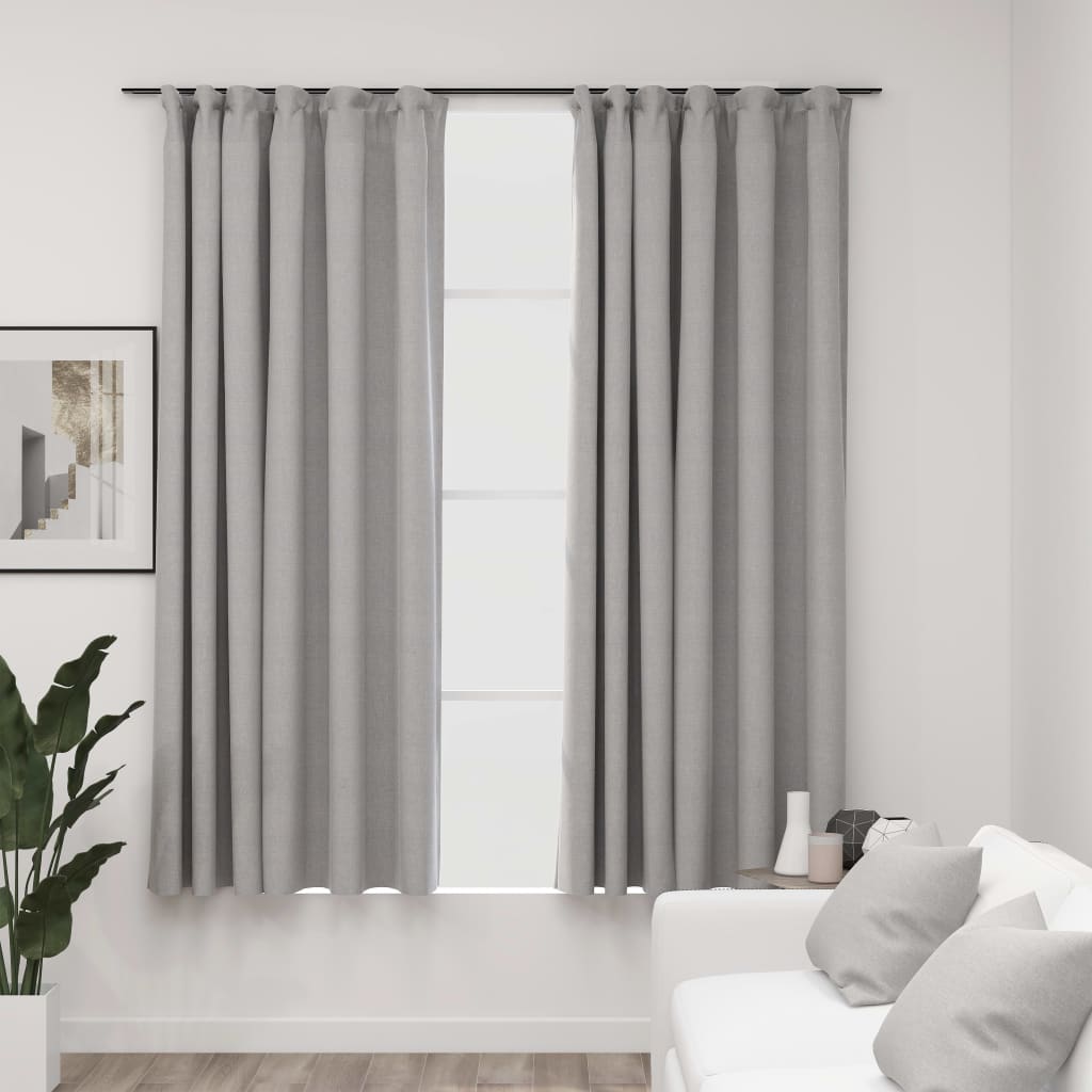 vidaXL Draperii opace aspect pânză, cu cârlige, 2 buc, gri, 140x175 cm