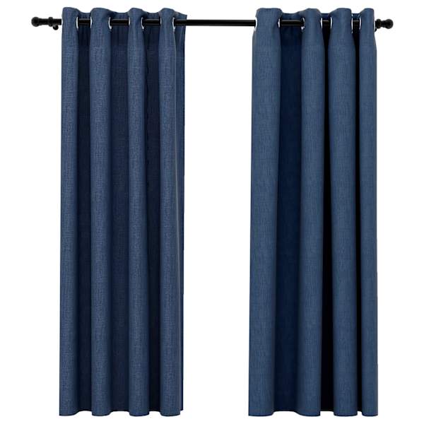 vidaXL linase v&auml;limusega pimendavad kardinad 2 tk sinine 140 x 175 cm