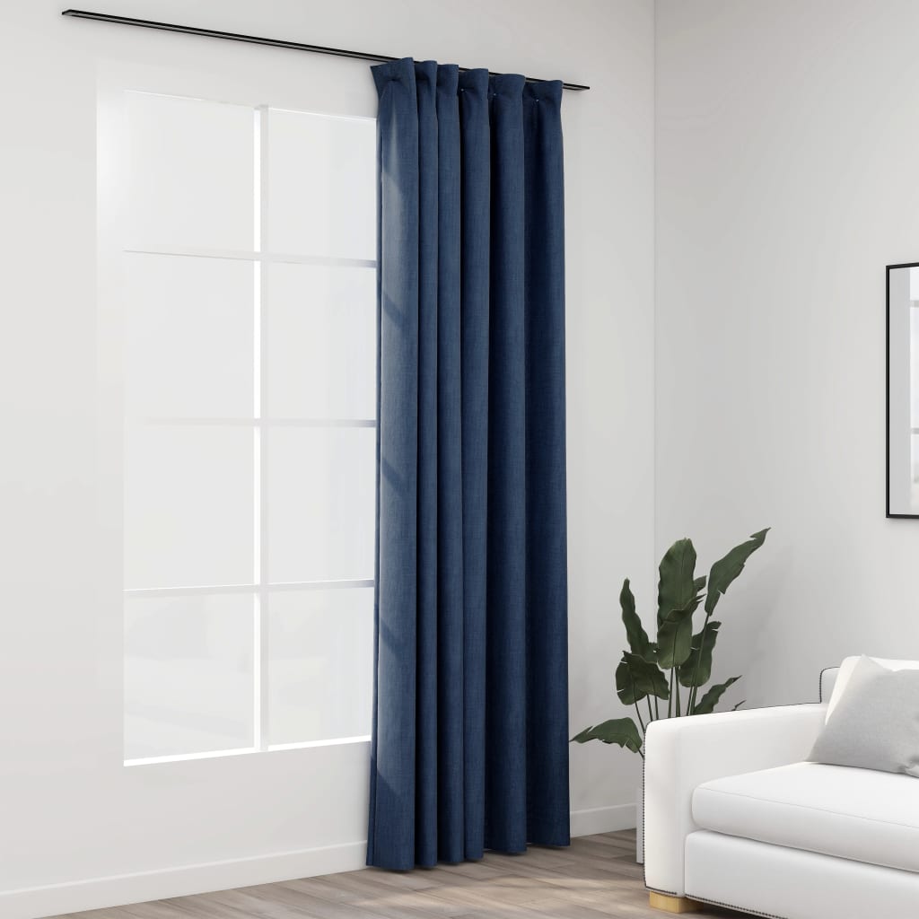 Poza vidaXL Draperie opaca, aspect de in, albastru, 290x245 cm, cu carlige