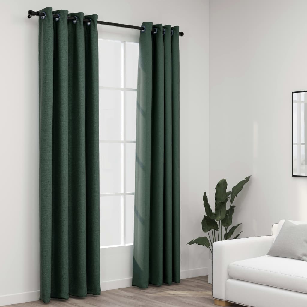 vidaXL Pellavamaiset pimennysverhot renkailla 2 kpl vihreä 140×245 cm