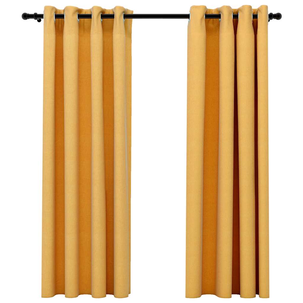 vidaXL Zatemňovací závěsy s kroužky vzhled lnu 2 ks žluté 140 x 175 cm
