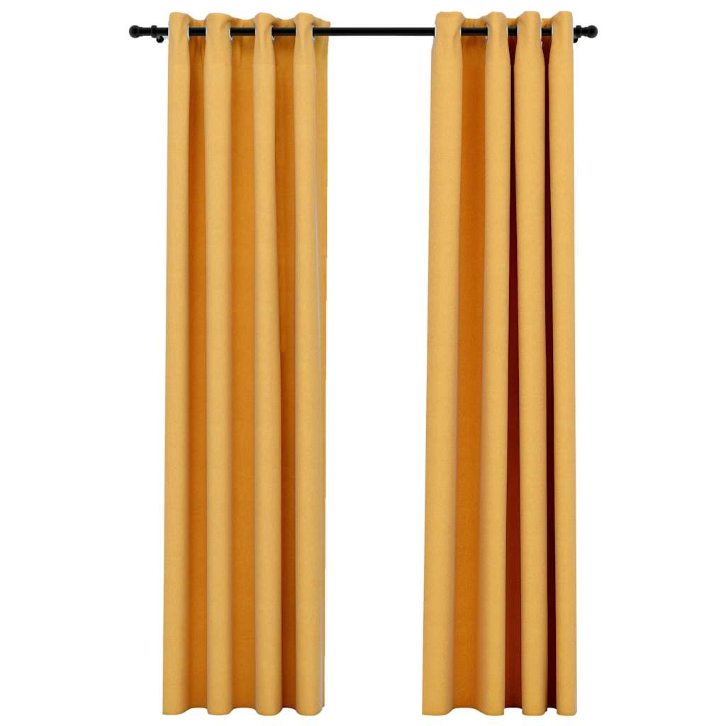 vidaXL Zatemňovací závěsy s kroužky vzhled lnu 2 ks žluté 140 x 225 cm