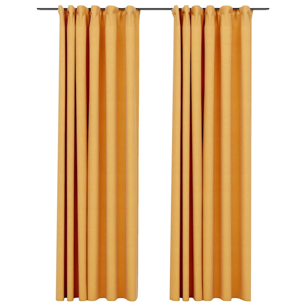 vidaXL Gordijnen linnen-look verduisterend haken 2 st 140x225 cm geel