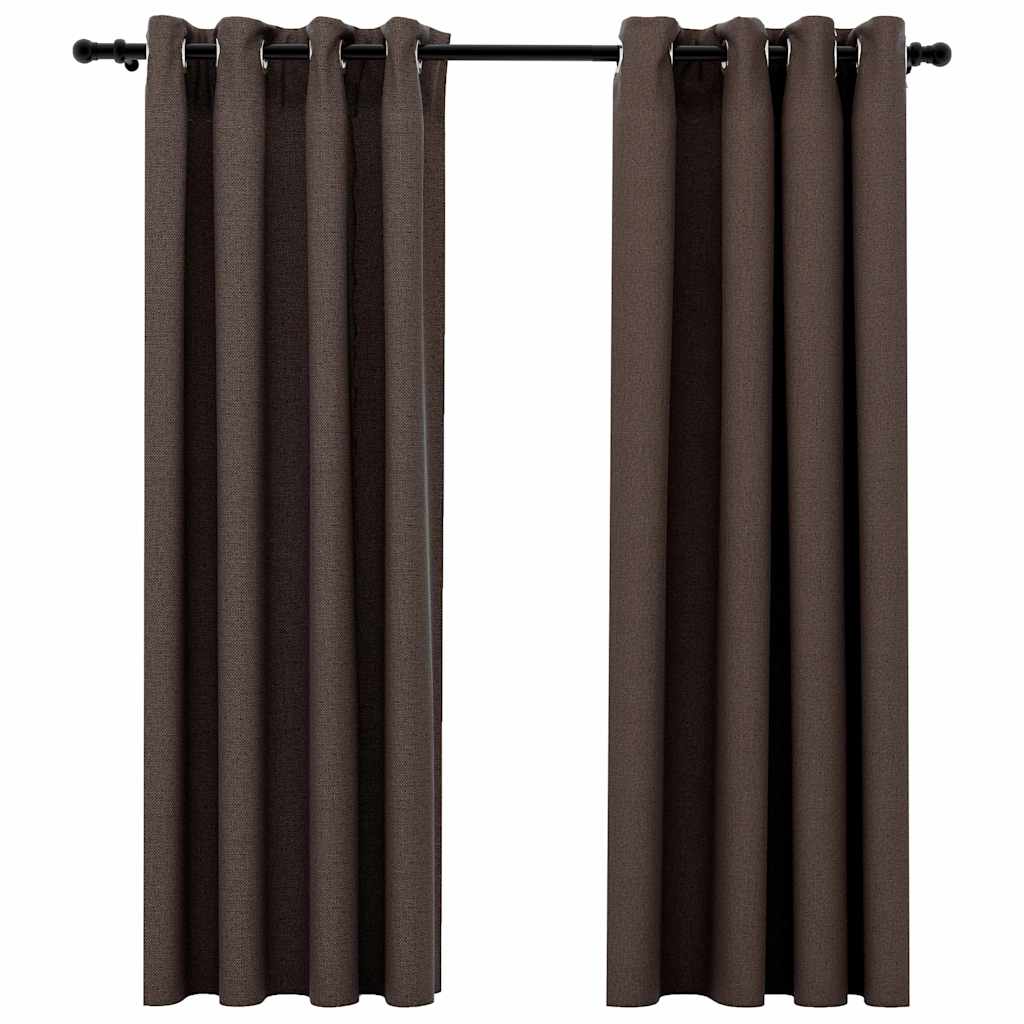 vidaXL Zatemňovací závěsy s kroužky vzhled lnu 2 ks taupe 140 x 175 cm