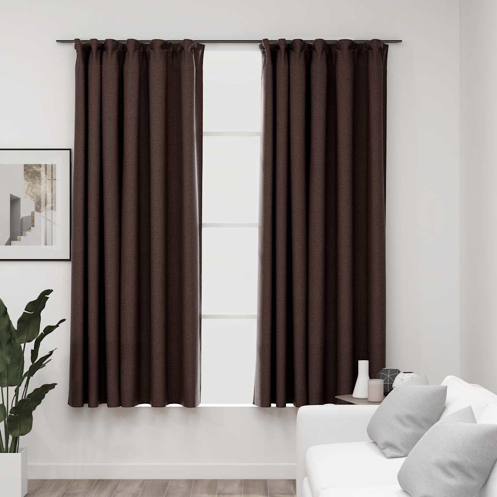 vidaXL Draperii opace aspect in, cârlige, 2 buc. gri taupe, 140x175 cm