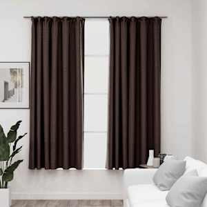 Zatemňovací závěsy s háčky vzhled lnu 2 ks taupe 140 x 175 cm - obrázek 1