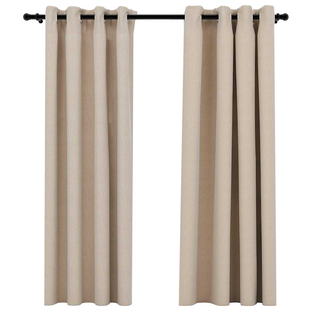 vidaXL Zatemňovací závěsy s kroužky vzhled lnu 2 ks béžové 140x175 cm
