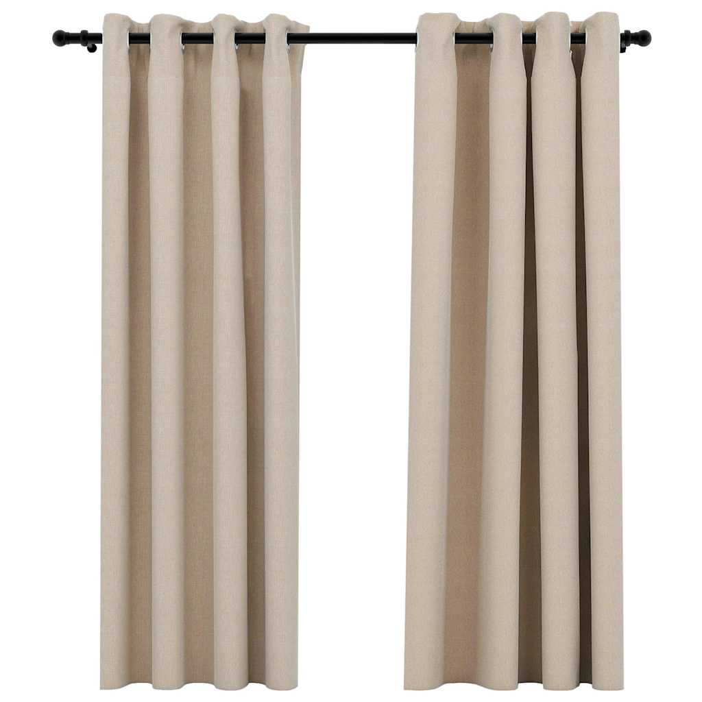 vidaXL Zatemňovacie závesy, ľanový vzhľad, krúžky 2ks,béžové 140x175cm
