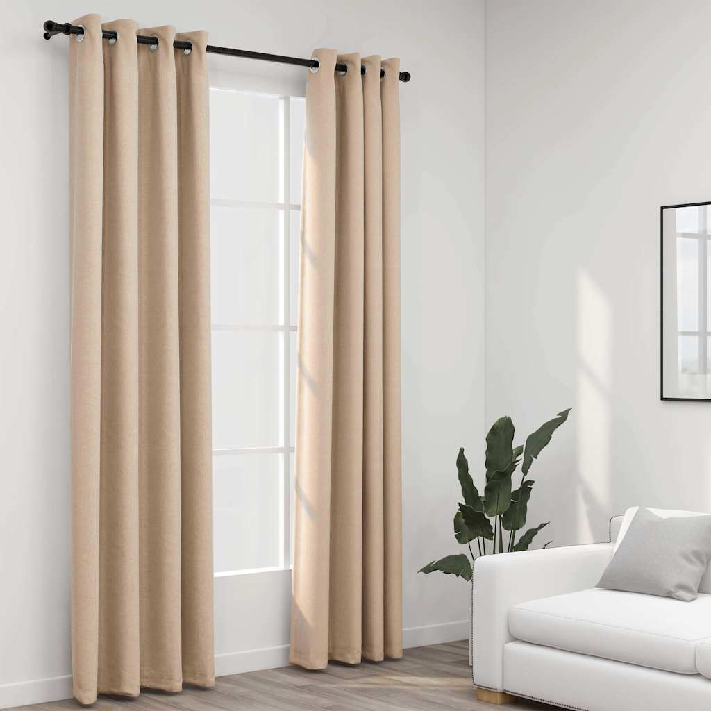 vidaXL mørklægningsgardiner med øjer 2 stk. hør-look 140x245 cm beige