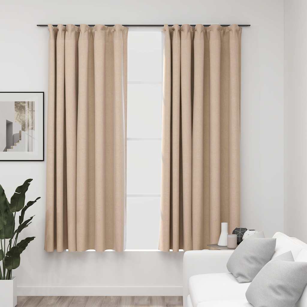 vidaXL Draperii opace aspect in, cu cârlige, 2 buc., bej, 140x175 cm