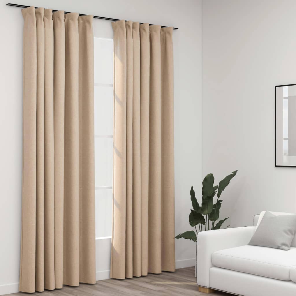 Verdunkelungsvorhänge Haken Leinenoptik 2 Stk. Beige 140×225 cm