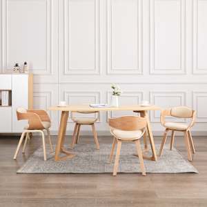 Jedilni stoli 4 kosi ukrivljen les in umetno usnje