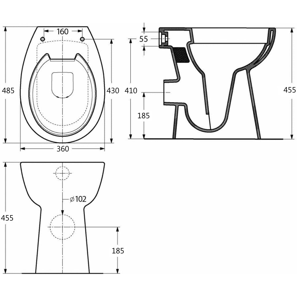 Fehér kerámia perem nélküli magas WC finoman záródó fedéllel 