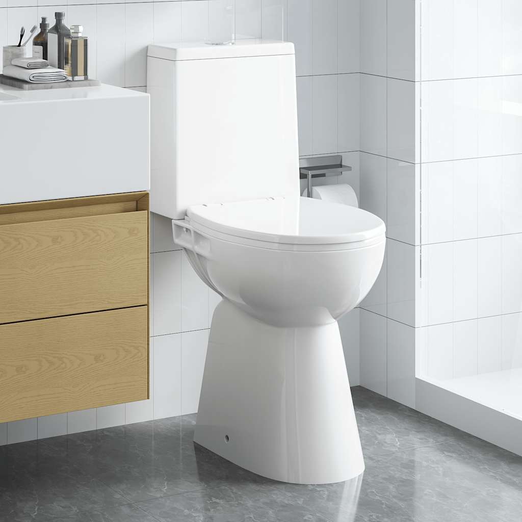 vidaXL Toaletă fără bord 7 cm înălțime suplimentară închidere ușoară ceramică albă
