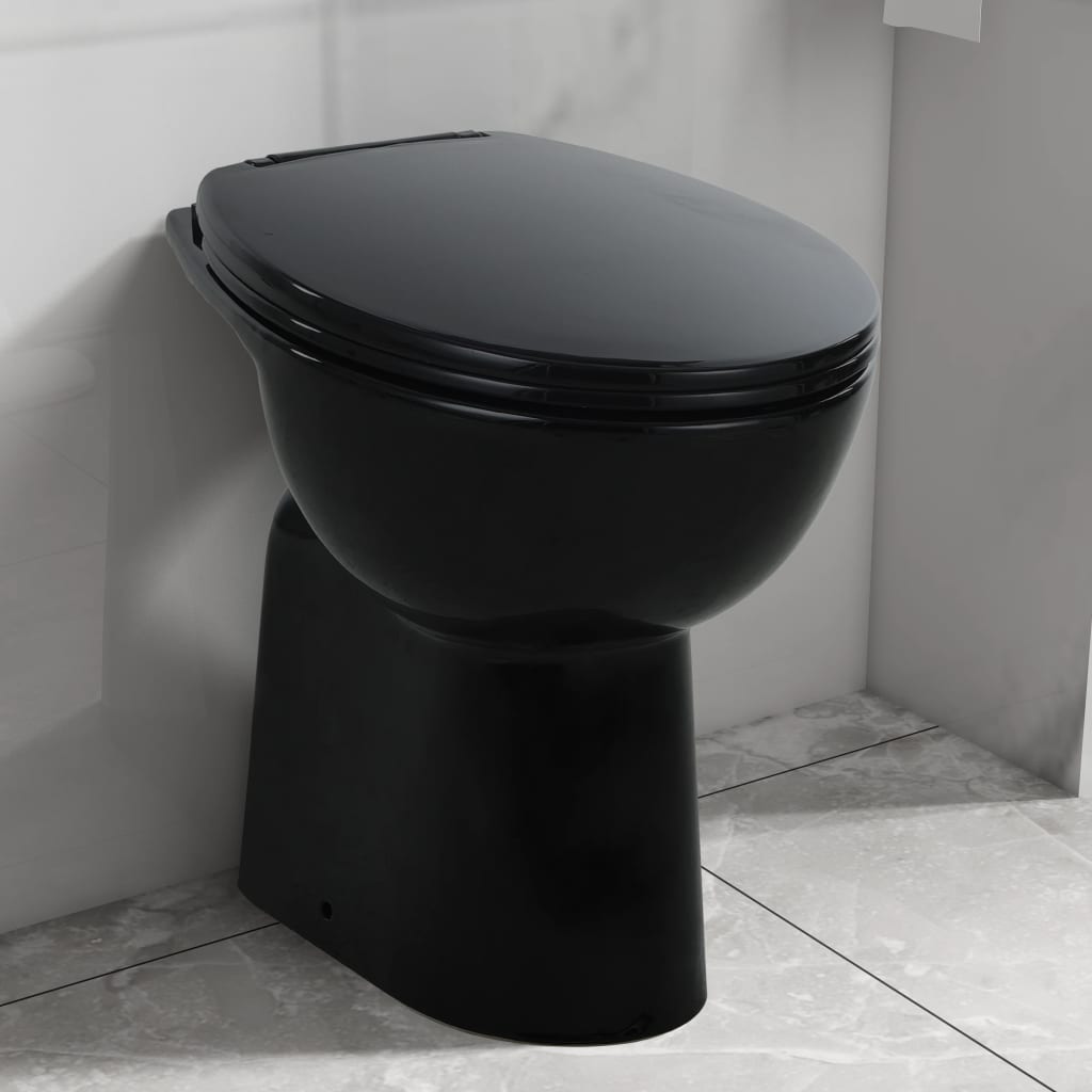 vidaXL Vas WC fără ramă închidere silențioasă, + 7 cm, negru, ceramică vidaXL