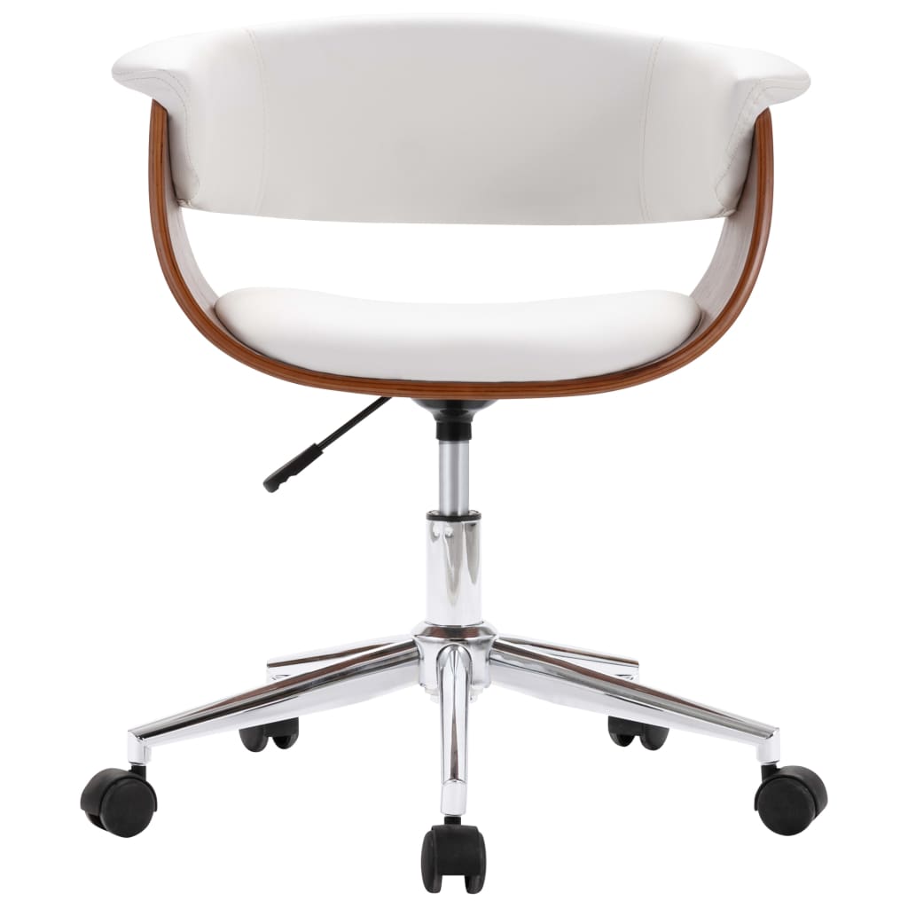 vidaXL biroja krēsls, grozāms, liekts koks un balta mākslīgā āda