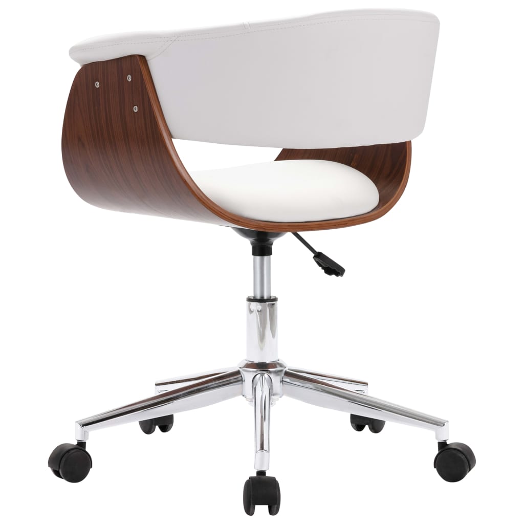 Okretna uredska stolica od savijenog drva i umjetne kože bijela